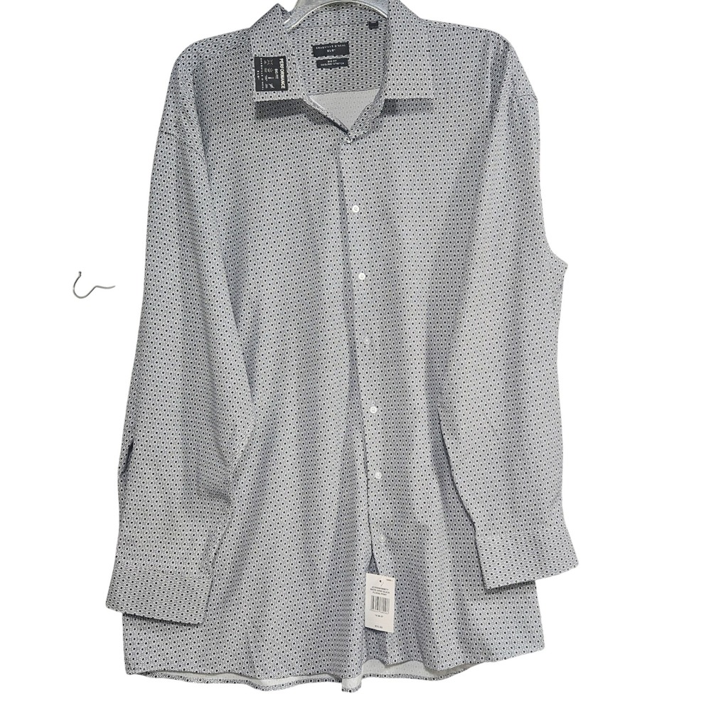 Shaquille O'Neal XLG Mens Big Fit Performance Dress Shirt 19 36/37 White Black